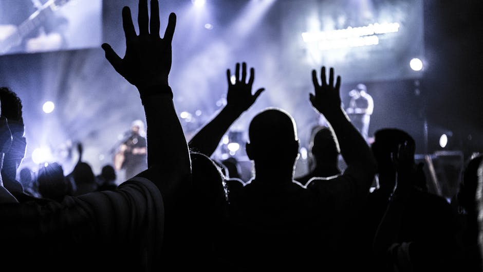 Silhouettes of an energetic audience cheering during a live concert in Houston